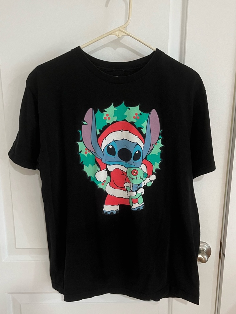 Disney Black Tee with Holiday Stitch Graphic
